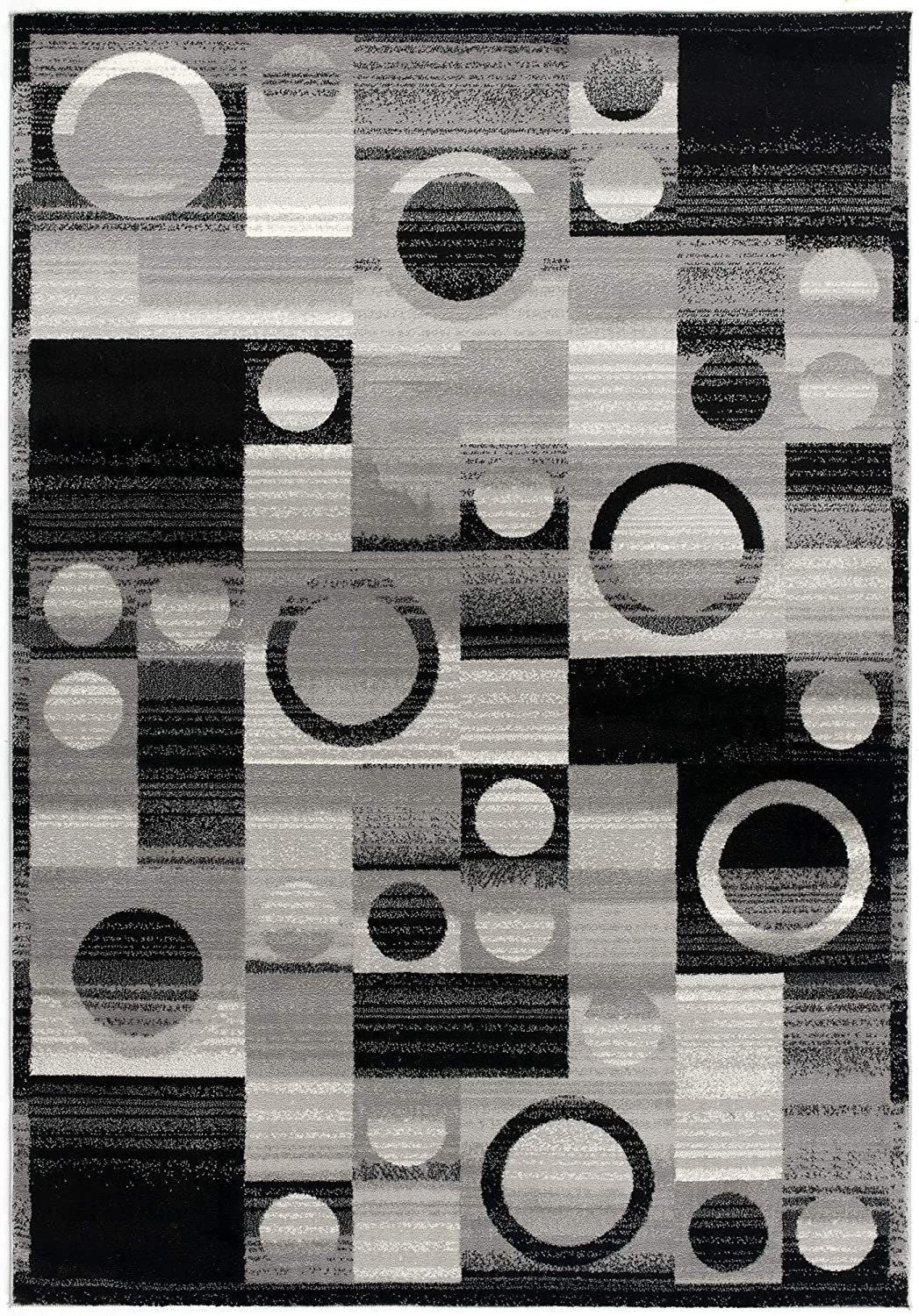 Stain-Resistant Geometric Power Loom Distressed Runner Rug in Black, Gray, and White - 10-Foot Long Stylish Floor Covering