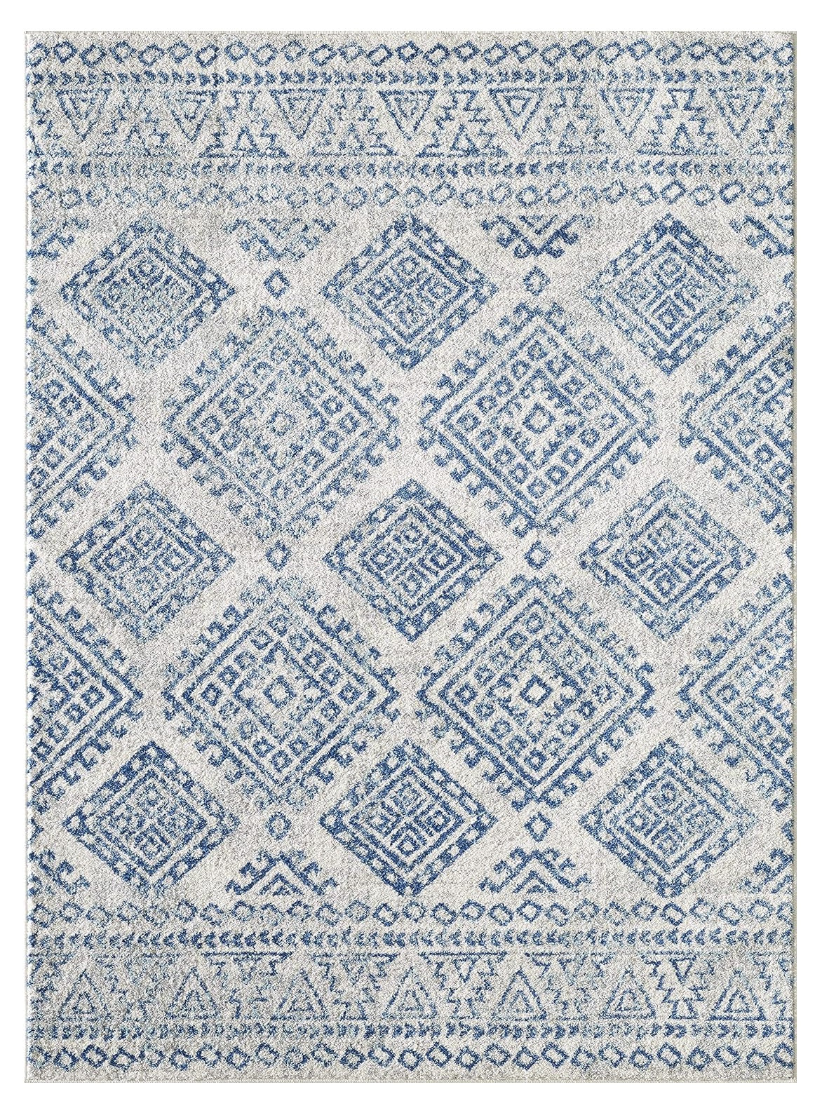 Elegant Ivory and Blue Geometric Machine - Made Polypropylene Area Rug for Enhancing Your Home's Warmth and Aesthetic Style