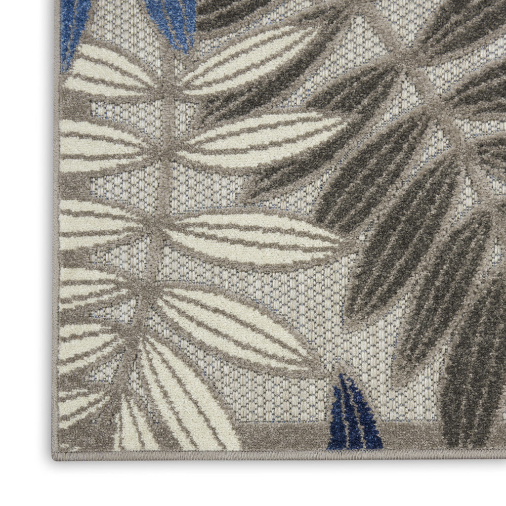 Stylish and Comfortable Elegant Turkish Outdoor and Indoor Area Rug with Grey/Blue Floral Design