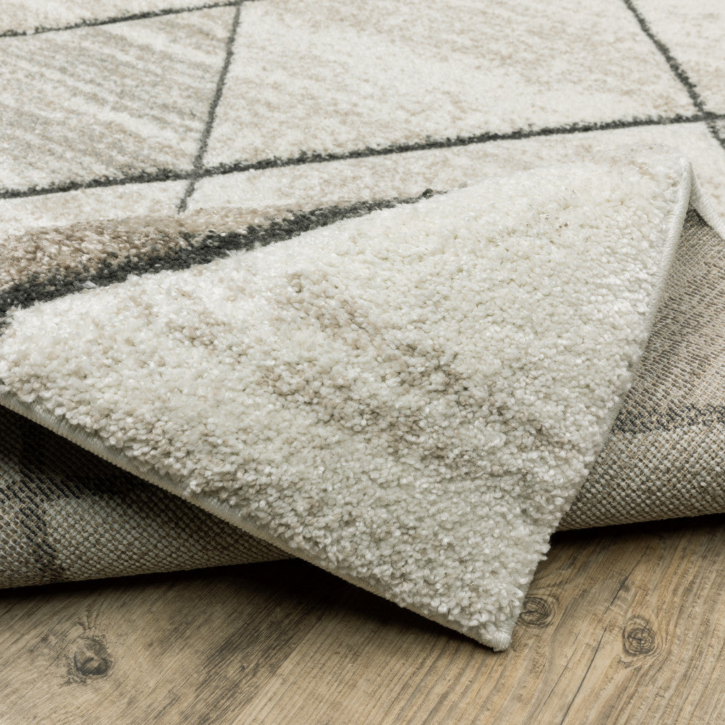 Stain-Resistant Geometric Power Loom Area Runner Rug in Beige, Grey, and Tan - Ideal for Kids' and Pets' Spaces