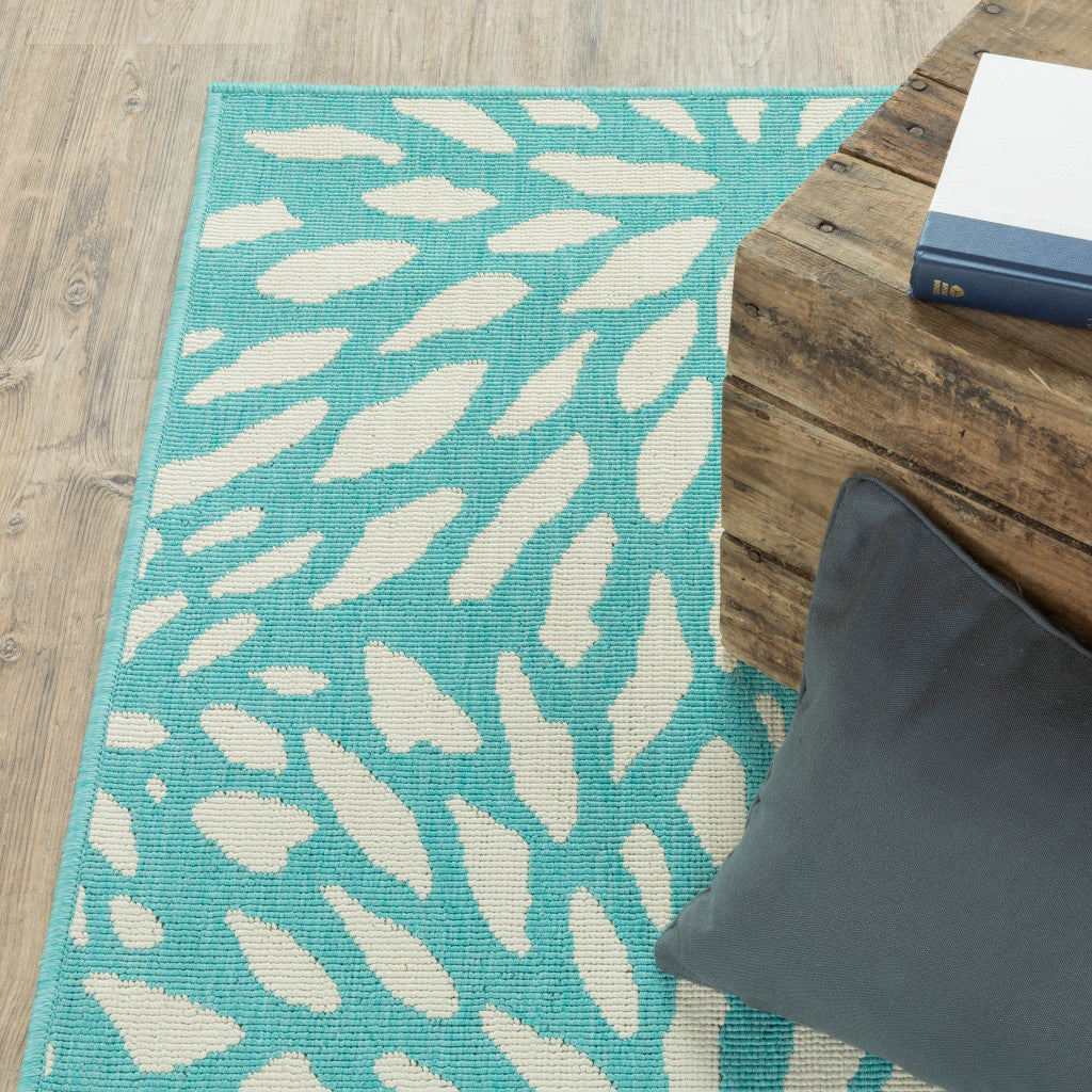 Stain-Resistant Blue and Ivory Floral Rug for Indoor & Outdoor Use