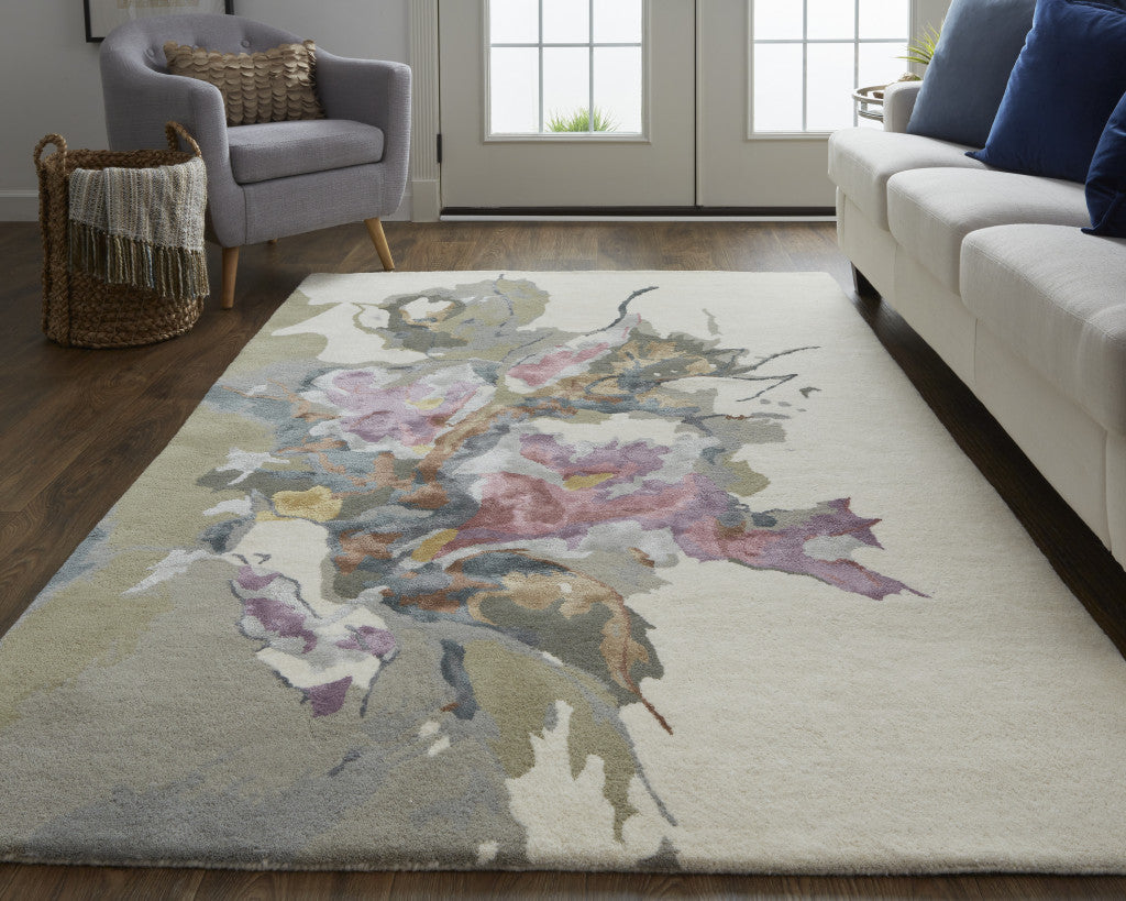 Exquisite Floral Hand-Tufted Wool Area Rug with Enchanting Pink and Green Design for Elegant Home Decor