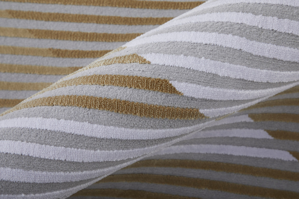 Stylish Geometric Power Loom Area Rug with White, Gray & Gold Design - Stain Resistant for Family Homes with Kids and Pets