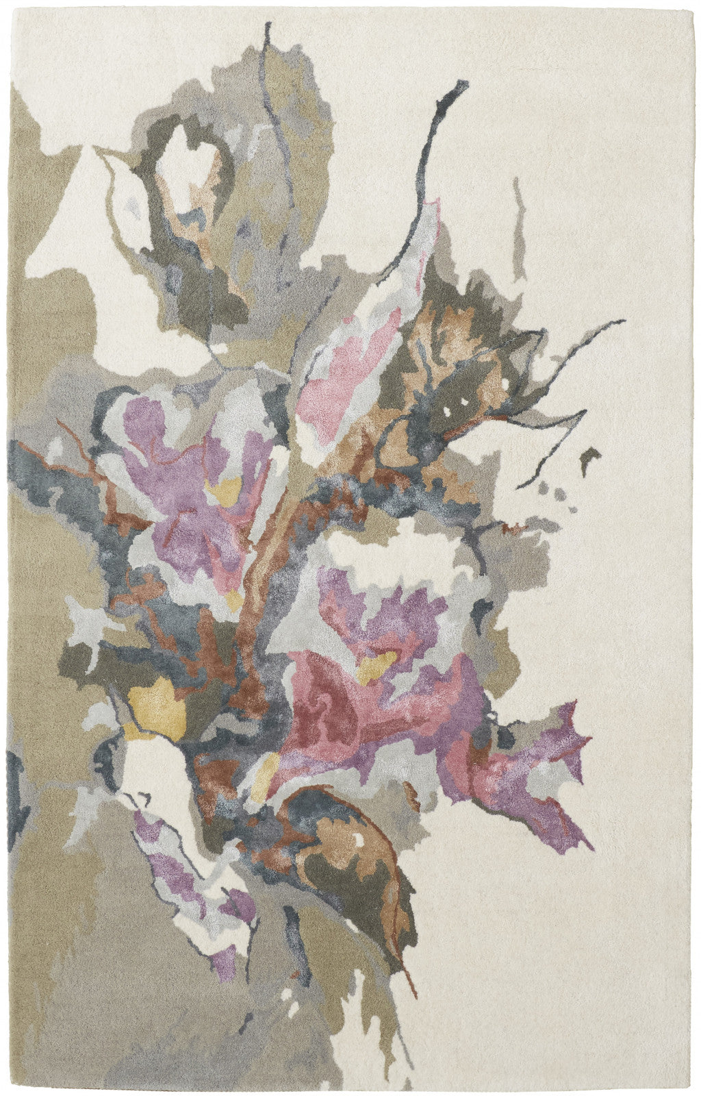 Exquisite Floral Hand-Tufted Wool Area Rug with Enchanting Pink and Green Design for Elegant Home Decor