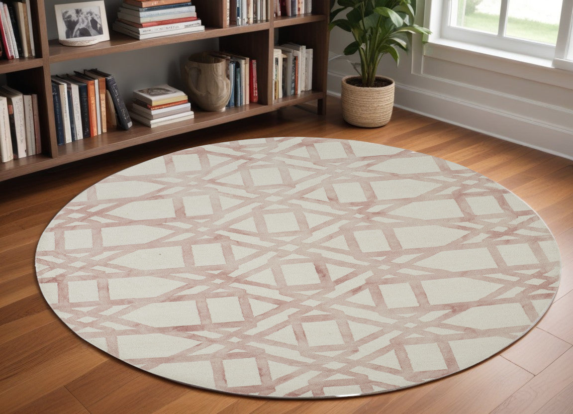 Stylish Soft Pink and Tan Wool Geometric Hand - Tufted Area Rug for Home Decor, Stain - Resistant and Comfortable